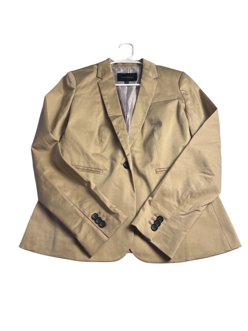 Banana Republic Womens 2 Beige Cotton Stretch Blaze Button Notch Lapel  Lining